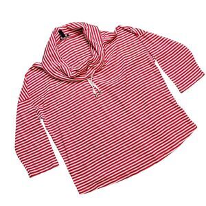 JONES NEW YORK Womens White Red Striped Drapey Stretch Knit Funnelneck Shirt Top